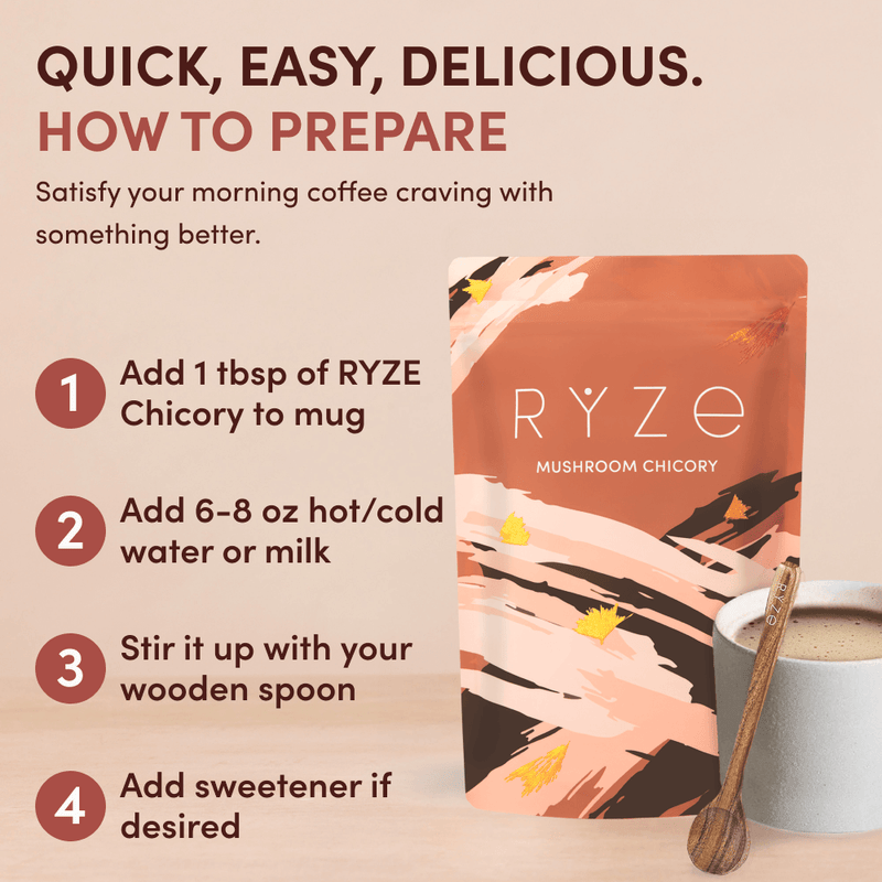 RYZE Mushroom Chicory — Organic Instant Chicory with Shitake \u0026 Lions mane 30 Servings