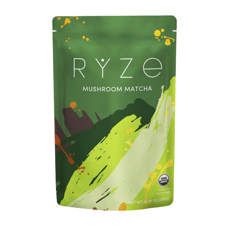 RYZE Mushroom Matcha — Organic Instant Matcha Latte with Lion's Mane \u0026 King Trumpet 30 Servings