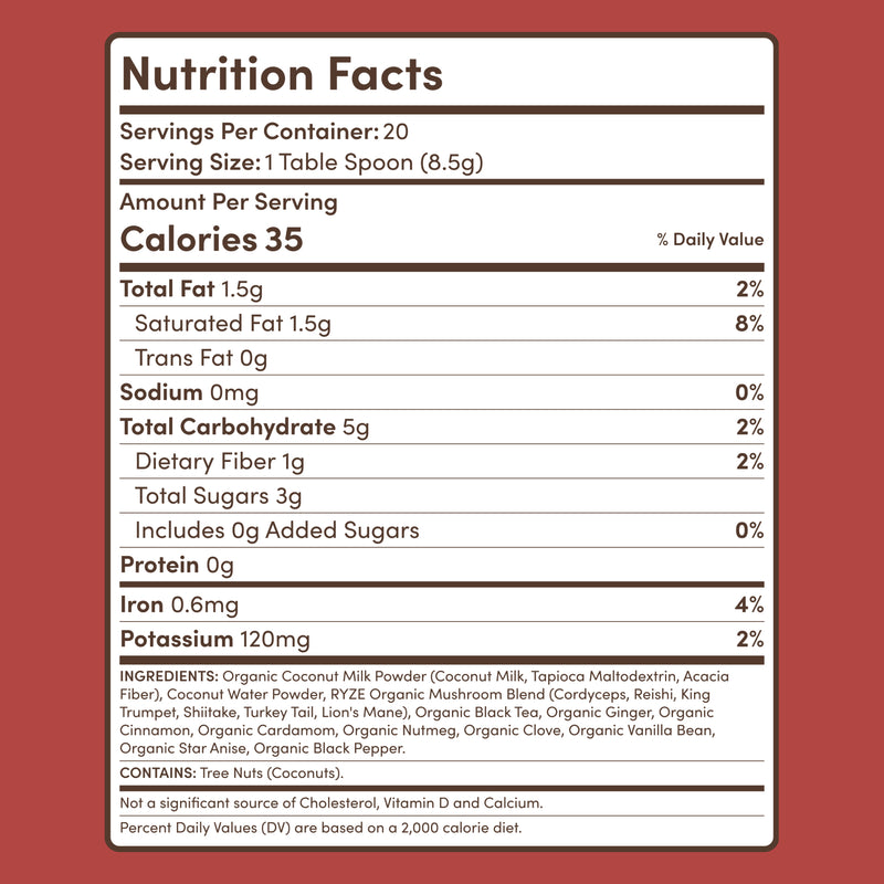 RYZE Mushroom Chai — Organic Instant Chai with Reishi \u0026 Organic Black Tea 20 Servings