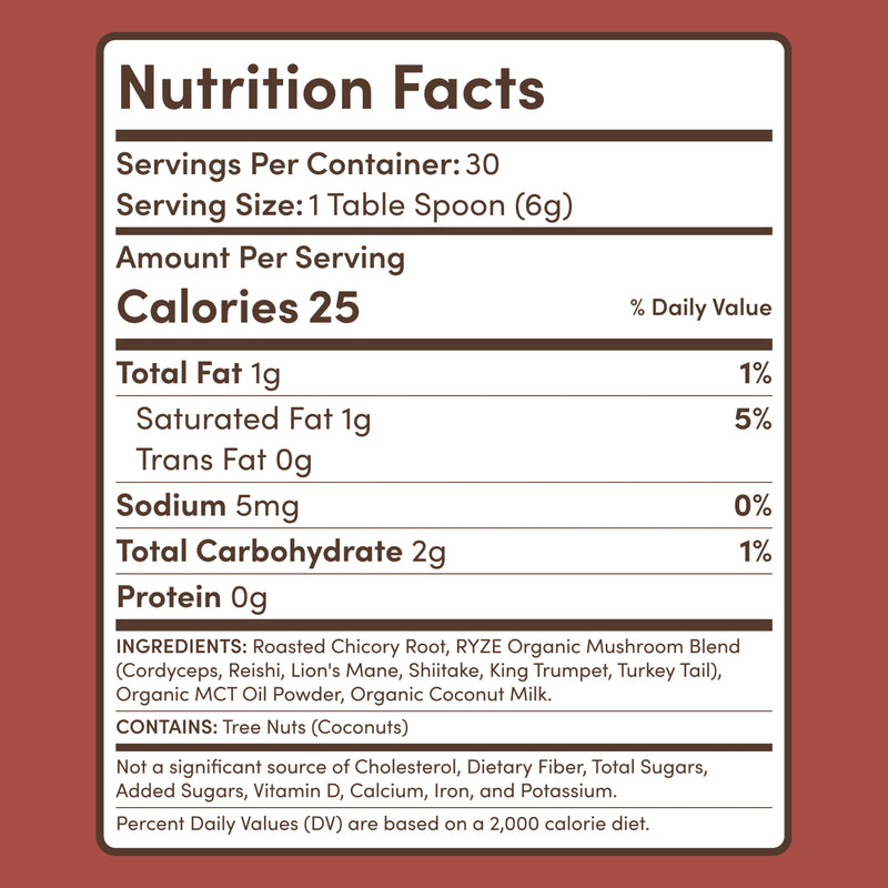 RYZE Mushroom Chicory — Organic Instant Chicory with Shitake \u0026 Lions mane 30 Servings