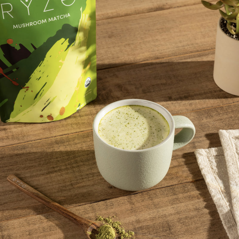 RYZE Mushroom Matcha — Organic Instant Matcha Latte with Lion's Mane \u0026 King Trumpet 30 Servings
