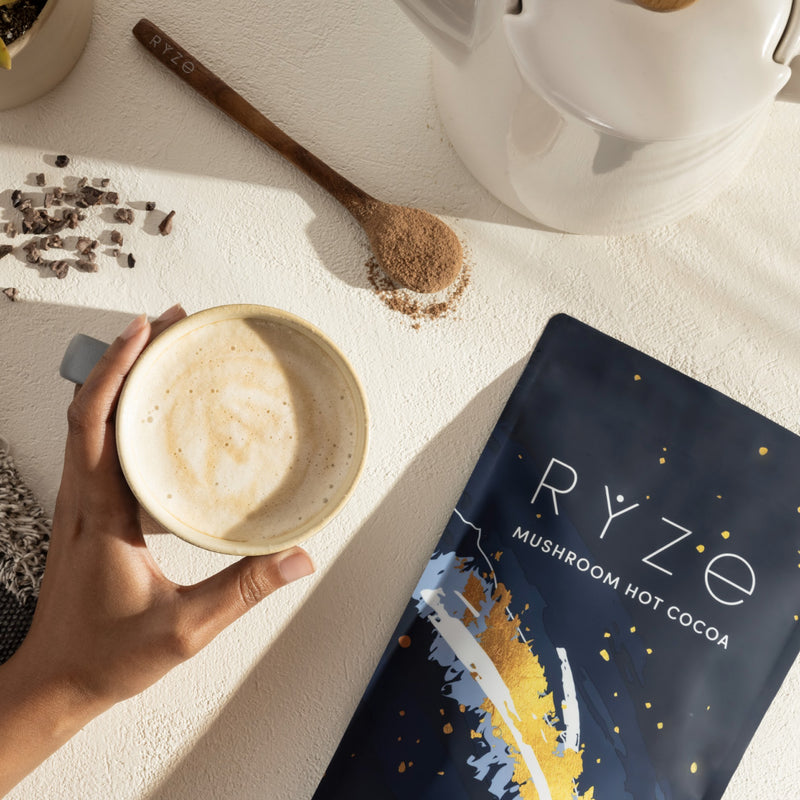 RYZE Mushroom Hot Cocoa — Organic Instant Cocoa with L-Theanine \u0026 Melatonin 20 Servings
