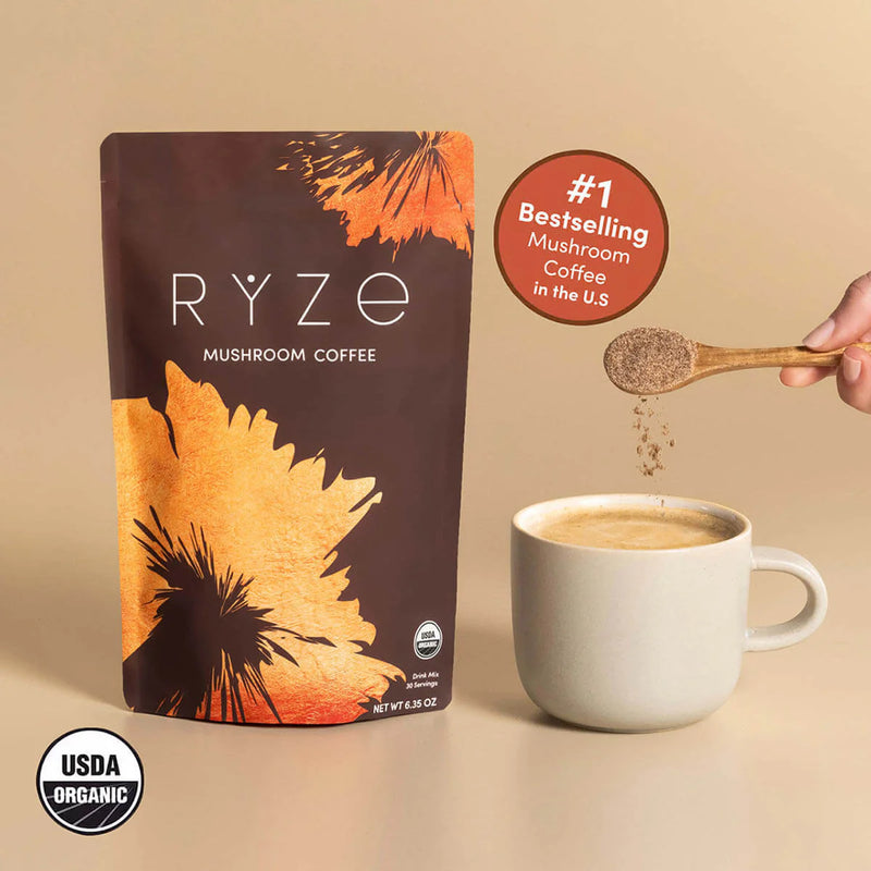 RYZE Mushroom Coffee — Organic Instant Coffee with Cordyceps \u0026 Reishi 30 Servings
